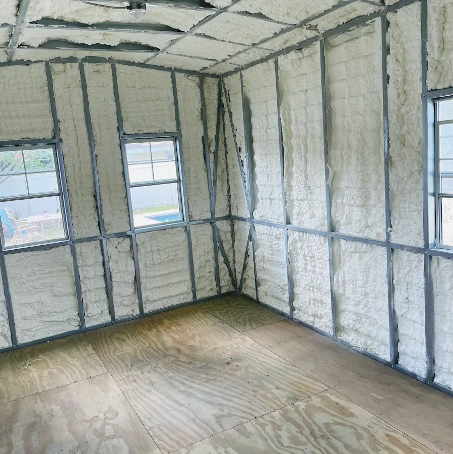 Closed-cell spray foam insulation applied to wall cavities in a residential project in Readington