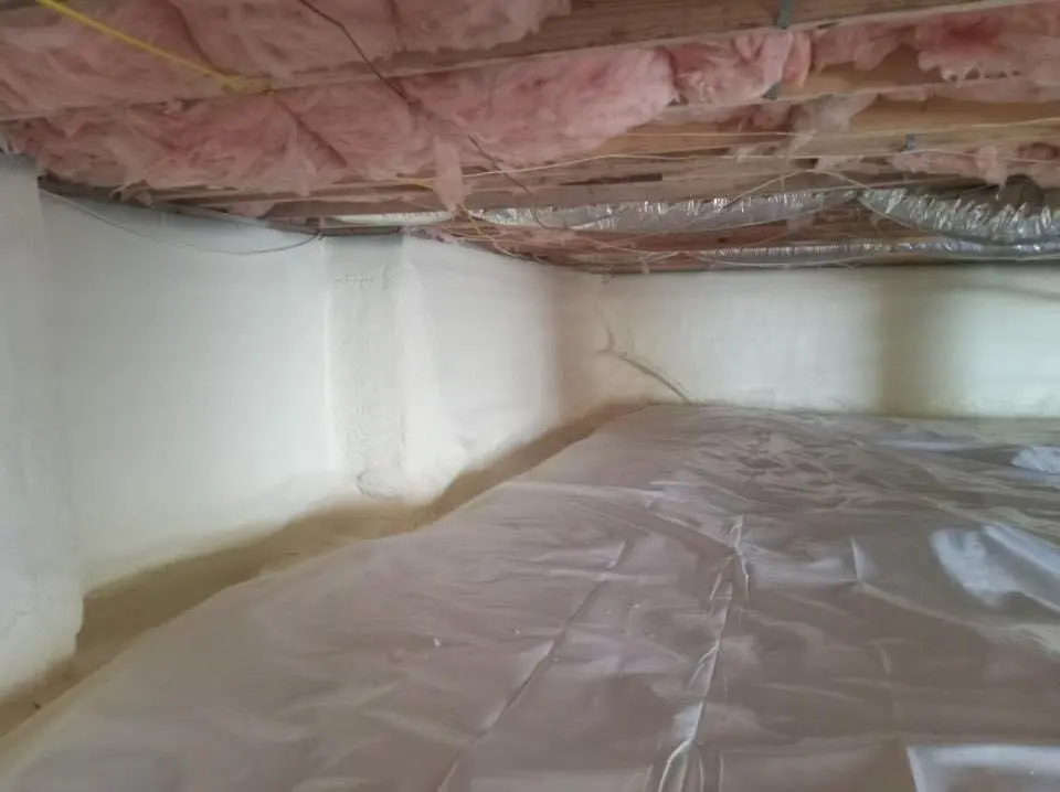Crawl space encapsulation with closed-cell spray foam for Storm Damage Roof Repair in Readington